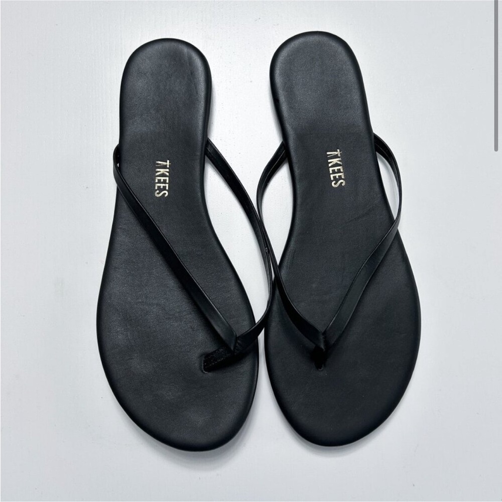 TKEES Black Leather Lily Pigments Thong Flip Flop Sandals Size EU 39 / 8